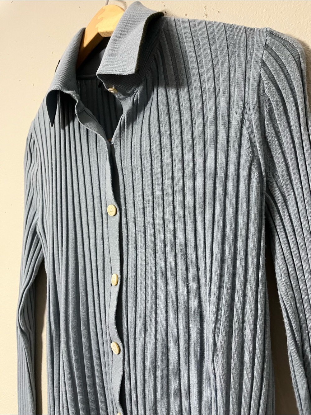 Theory Ribbed Polo Sweater Womens Small Blue Long Sleeve Wool Knit Top Preppy - Picture 4 of 7